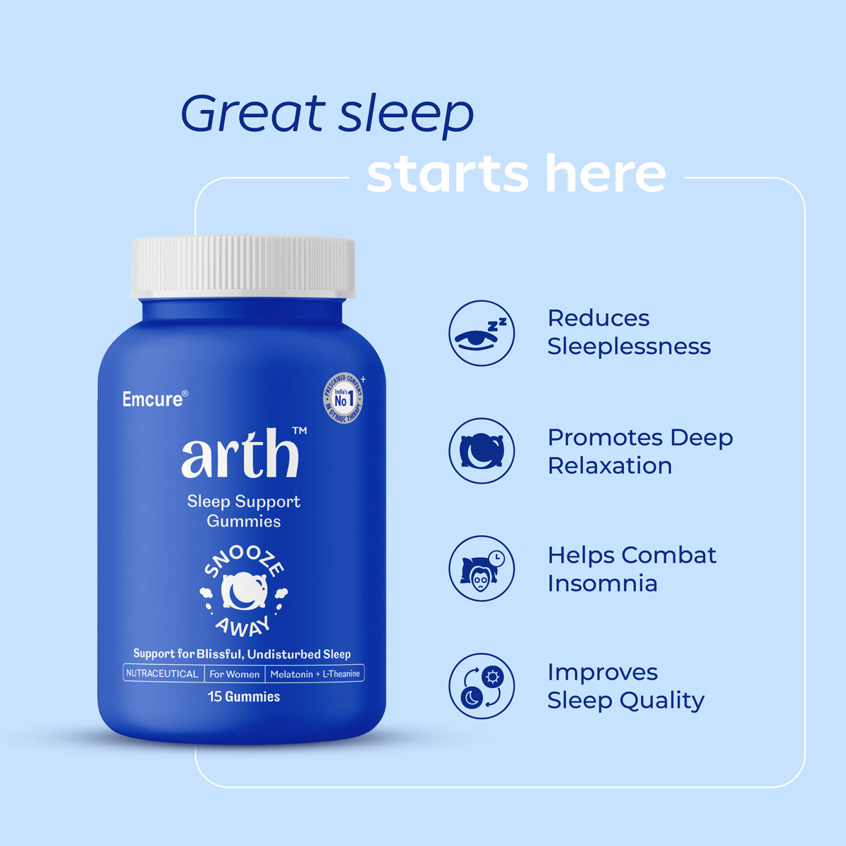 Arth Sleep Support Gummies | Melatonin Gummies with L-Theanine | 15 Gummies, Pack of 1 Arth Sleep Support Gummies | Melatonin Gummies with L-Theanine | 15 Gummies, Pack of 1