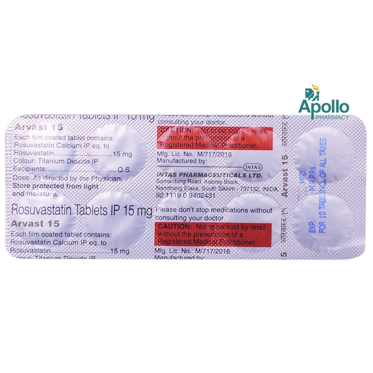 Arvast 15 Tablet 10's, Pack of 10 TABLETS Arvast 15 Tablet 10's, Pack of 10 TABLETS