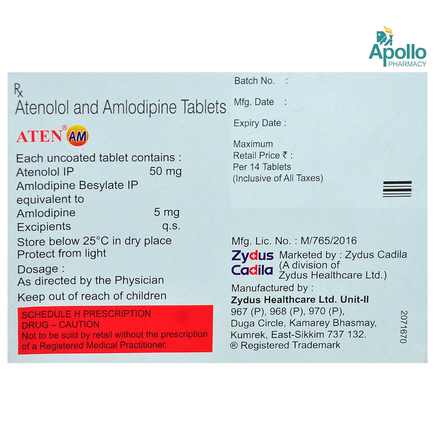 Aten AM Tablet 14's, Pack of 14 TABLETS Aten AM Tablet 14's, Pack of 14 TABLETS