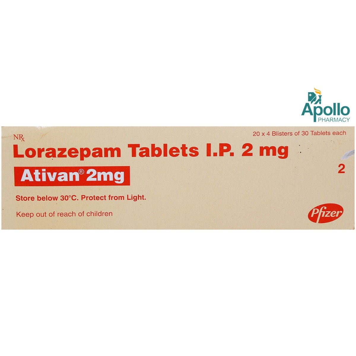 Ativan 2 mg Tablet 30's, Pack of 30 TABLETS Ativan 2 mg Tablet 30's, Pack of 30 TABLETS