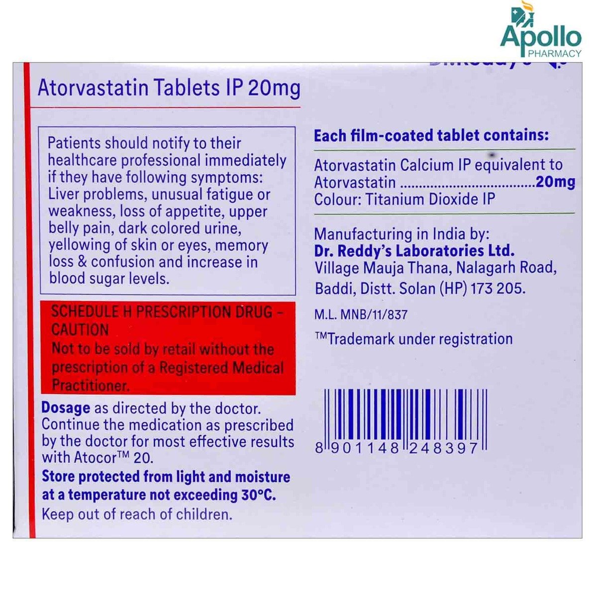 Atocor-20 Tablet 15's, Pack of 15 TABLETS Atocor-20 Tablet 15's, Pack of 15 TABLETS