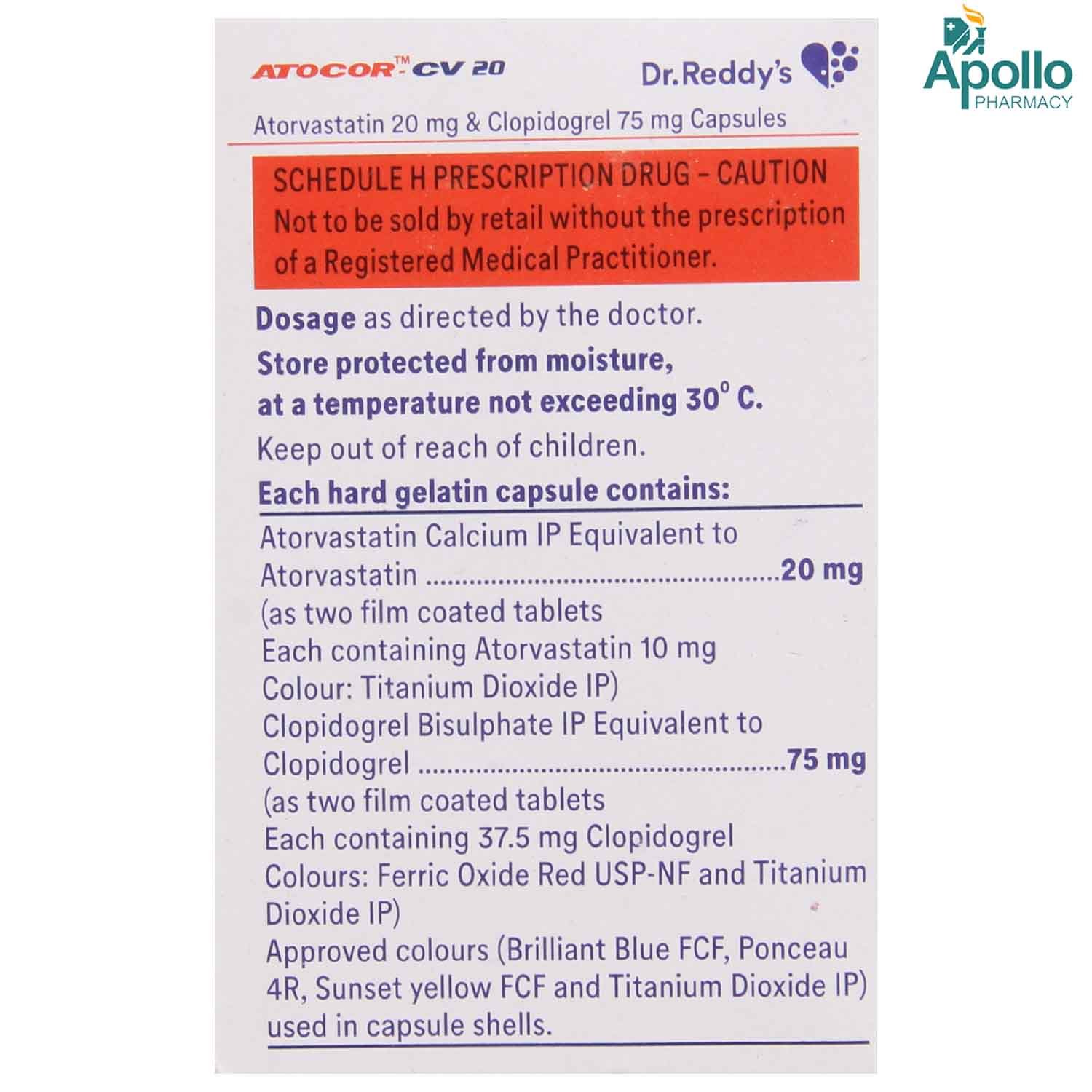 Atocor-CV 20 Capsule 10's, Pack of 10 CAPSULES Atocor-CV 20 Capsule 10's, Pack of 10 CAPSULES