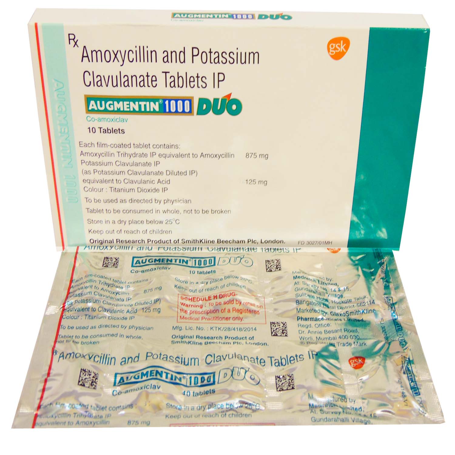 Augmentin DUO 1000 Tablet 10's, Pack of 10 TABLETS