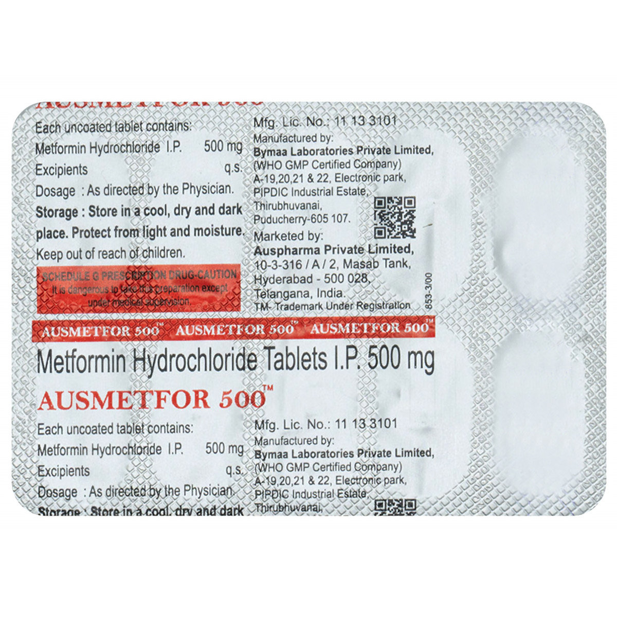 Ausmetfor 500 Tablet 10's, Pack of 10 TABLETS Ausmetfor 500 Tablet 10's, Pack of 10 TABLETS