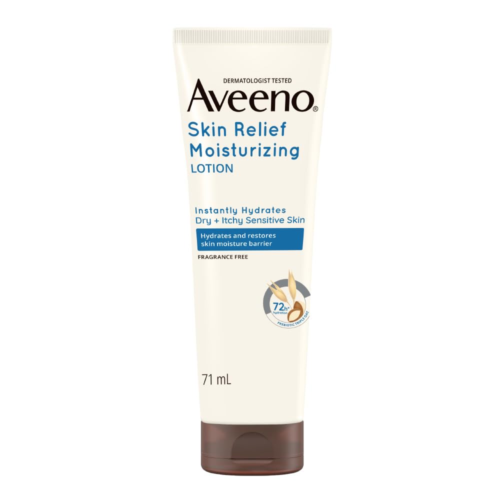 Aveeno Skin Relief Moisturizing Lotion 71 ml | Prebiotic Triple Oat & Shea Butter | Long lasting Hydration Upto 72 Hrs | Non Greasy Formula | For Dry & Sensitive Skin, Pack of 1 Aveeno Skin Relief Moisturizing Lotion 71 ml | Prebiotic Triple Oat & Shea Butter | Long lasting Hydration Upto 72 Hrs | Non Greasy Formula | For Dry & Sensitive Skin, Pack of 1