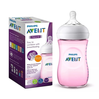 Avent Natural SCF034/10 Pink Color Bottle for 1 Month+ Baby, 260 ml, Pack of 1