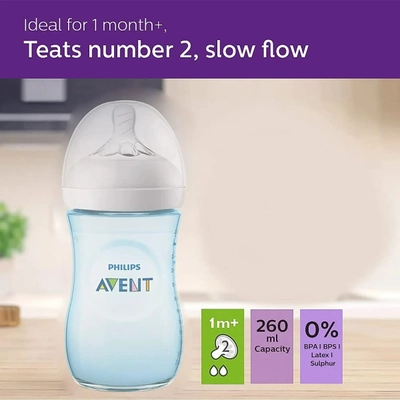 Avent Natural SCF035/10 Blue Color Bottle for 1 Month+ Baby, 260 ml, Pack of 1