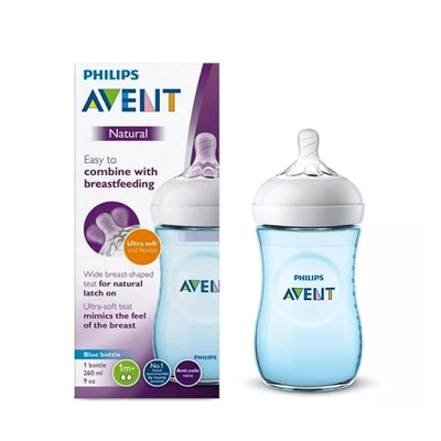 Avent Natural SCF035/10 Blue Color Bottle for 1 Month+ Baby, 260 ml, Pack of 1