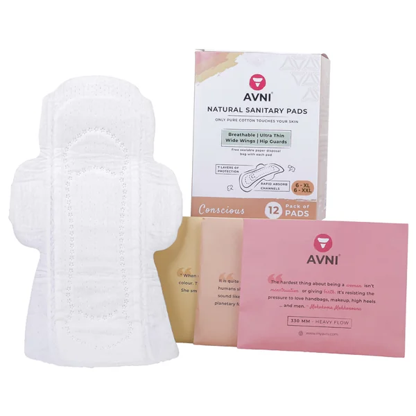 Avni Natural Sanitary Pads XL+XXL, 12 Count