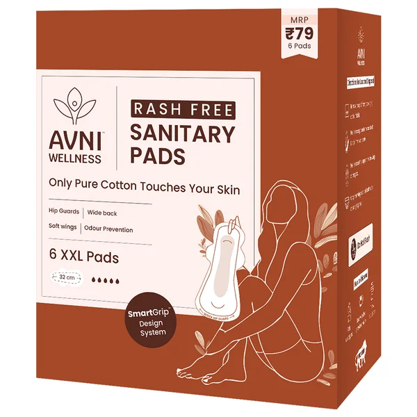 Avni Wellness Pure Cotton Rash Free Sanitary Pads XXL, 6 Count