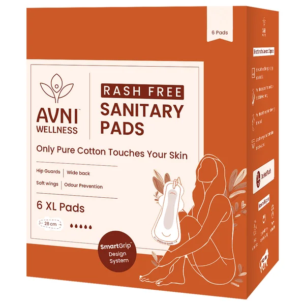 Avni Wellness Pure Cotton Rash Free Sanitary Pads XL, 6 Count
