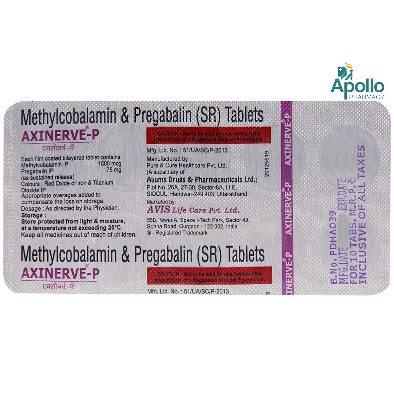 Axinerve P Tablet 10's Price, Uses, Side Effects, Composition - Apollo ...