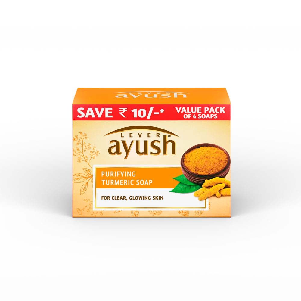 Lever Ayush Purifying Turmeric Soap, 400 gm (4 x 100 gm) Price, Uses
