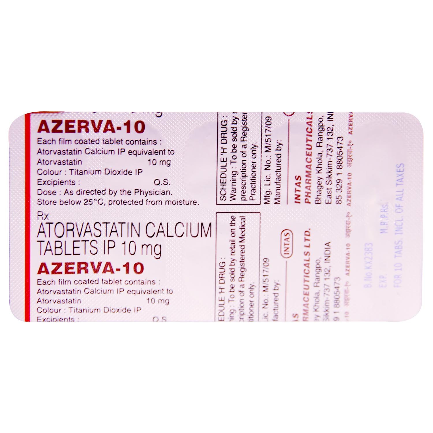 Azerva 10 Tablet 10's, Pack of 10 TABLETS Azerva 10 Tablet 10's, Pack of 10 TABLETS