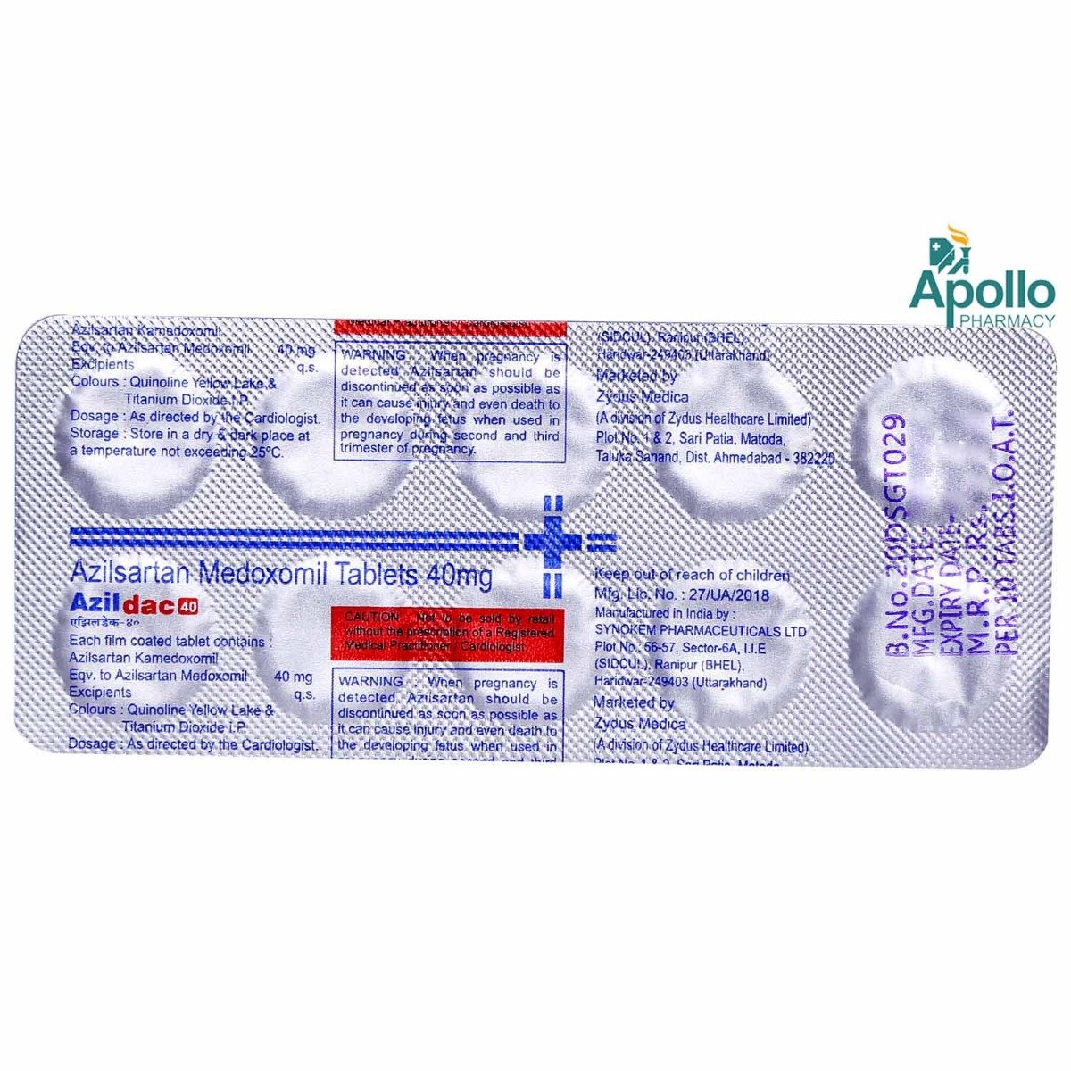 Azildac 40 Tablet 10's, Pack of 10 TABLETS Azildac 40 Tablet 10's, Pack of 10 TABLETS