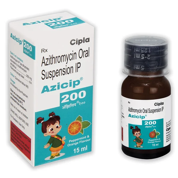 Azicip 200 Peppermint &amp; Orange Flavour Paediatric Suspension 15Ml, Pack of 1 ORAL SUSPENSION