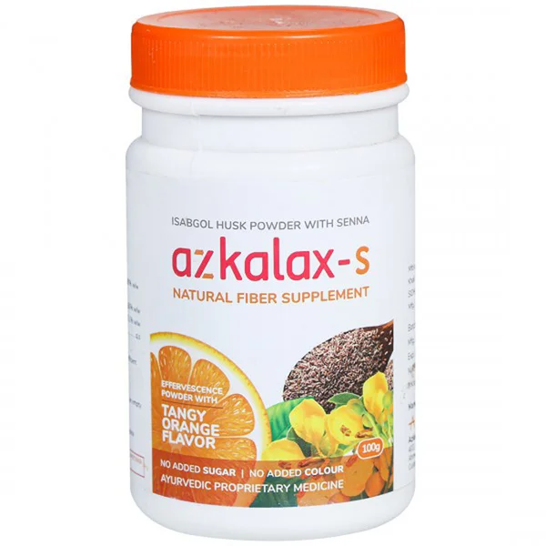 Azkalax-S Sugar Free Tangy Orange Flavour Isabgol Husk Powder, 100 gm, Pack of 1