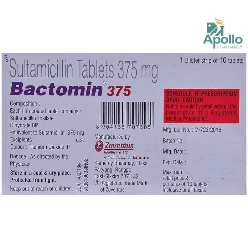 Buy Bactomin 375 Tablet online | Uses, Side Effects, Price and ...