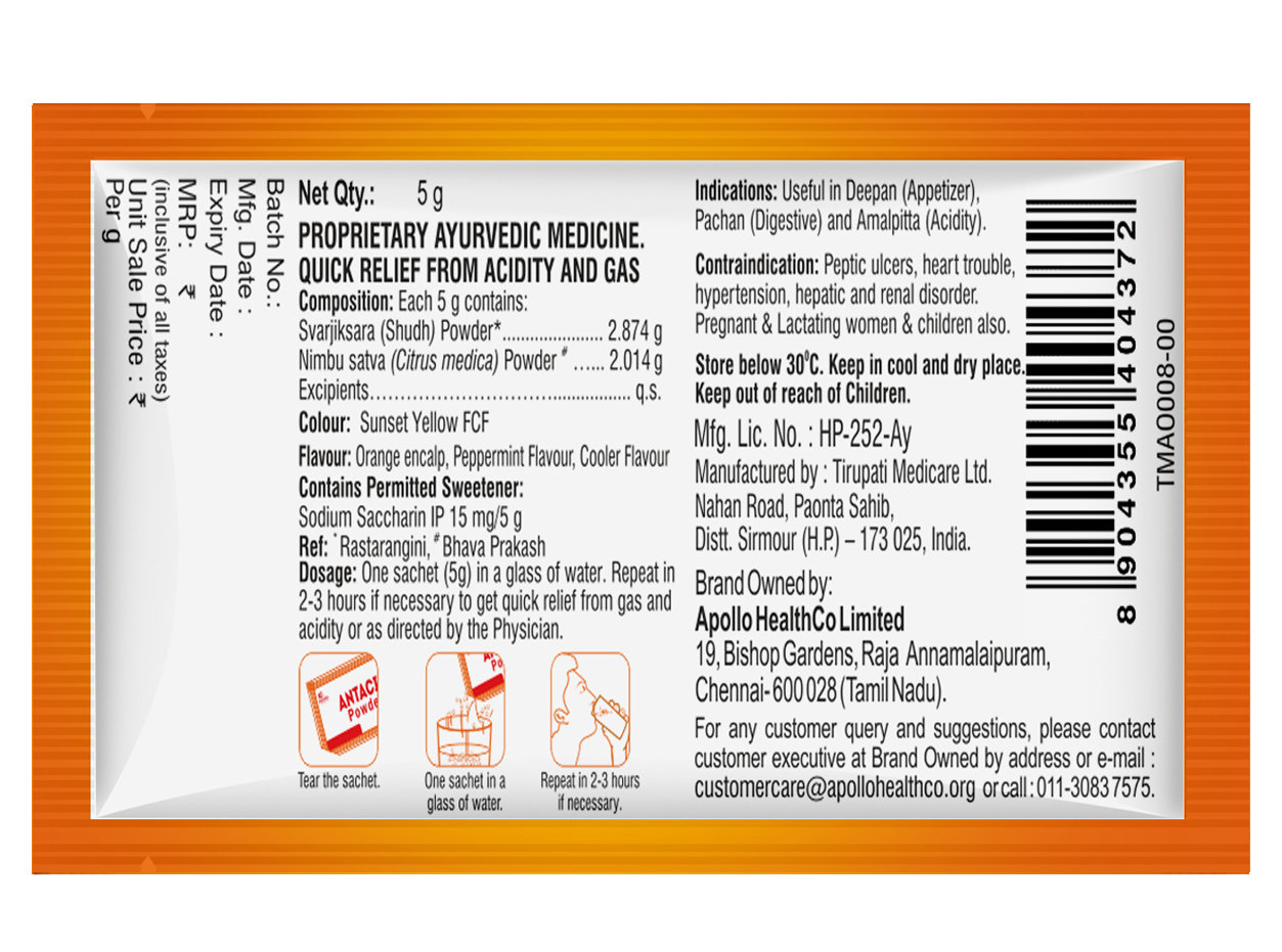 Apollo Pharmacy Antacid Orange Flavour Powder, 30 gm (5gm x 6), Pack of 6 Apollo Pharmacy Antacid Orange Flavour Powder, 30 gm (5gm x 6), Pack of 6