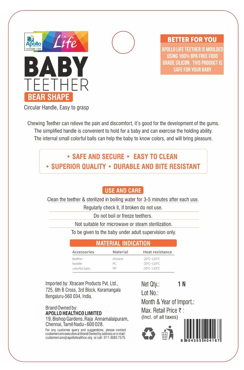 Apollo Life Baby Teether Bear Shape, 1 Count, Pack of 1 Apollo Life Baby Teether Bear Shape, 1 Count, Pack of 1