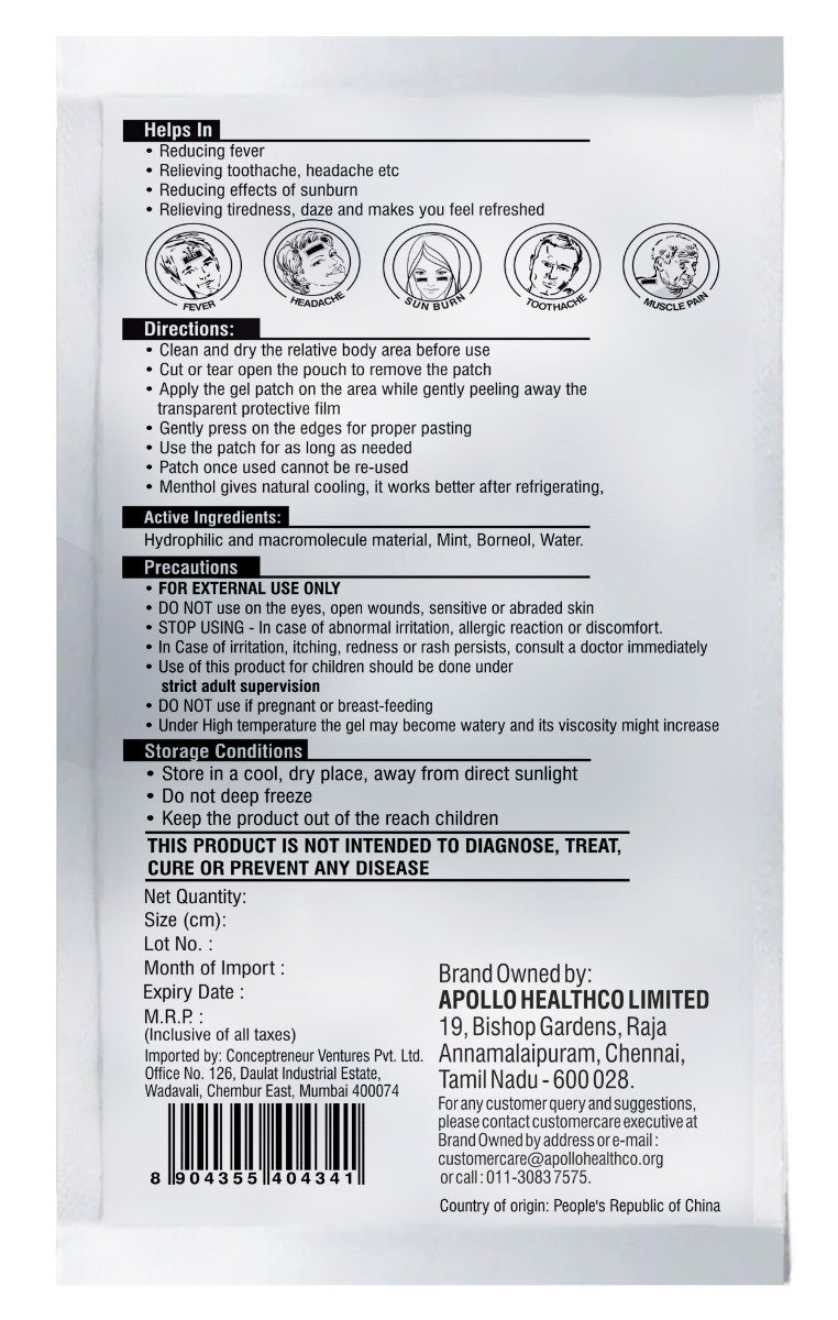 Apollo Pharmacy Cool Patch Cooling Gel Strip, 1 Count, Pack of 1 Apollo Pharmacy Cool Patch Cooling Gel Strip, 1 Count, Pack of 1