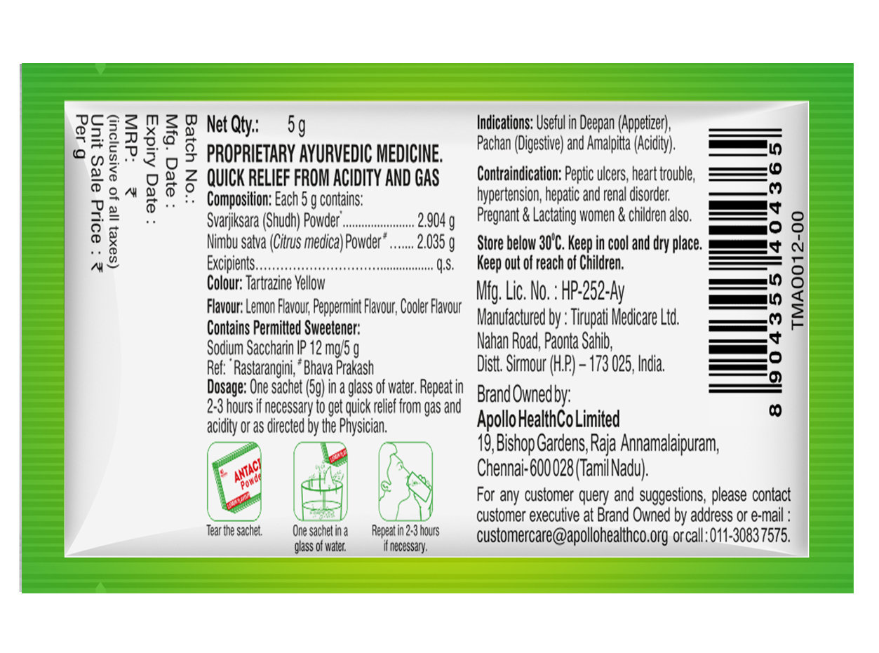 Apollo Pharmacy Antacid Lemon Flavour Powder, 30 gm (5gm x 6), Pack of 6 Apollo Pharmacy Antacid Lemon Flavour Powder, 30 gm (5gm x 6), Pack of 6