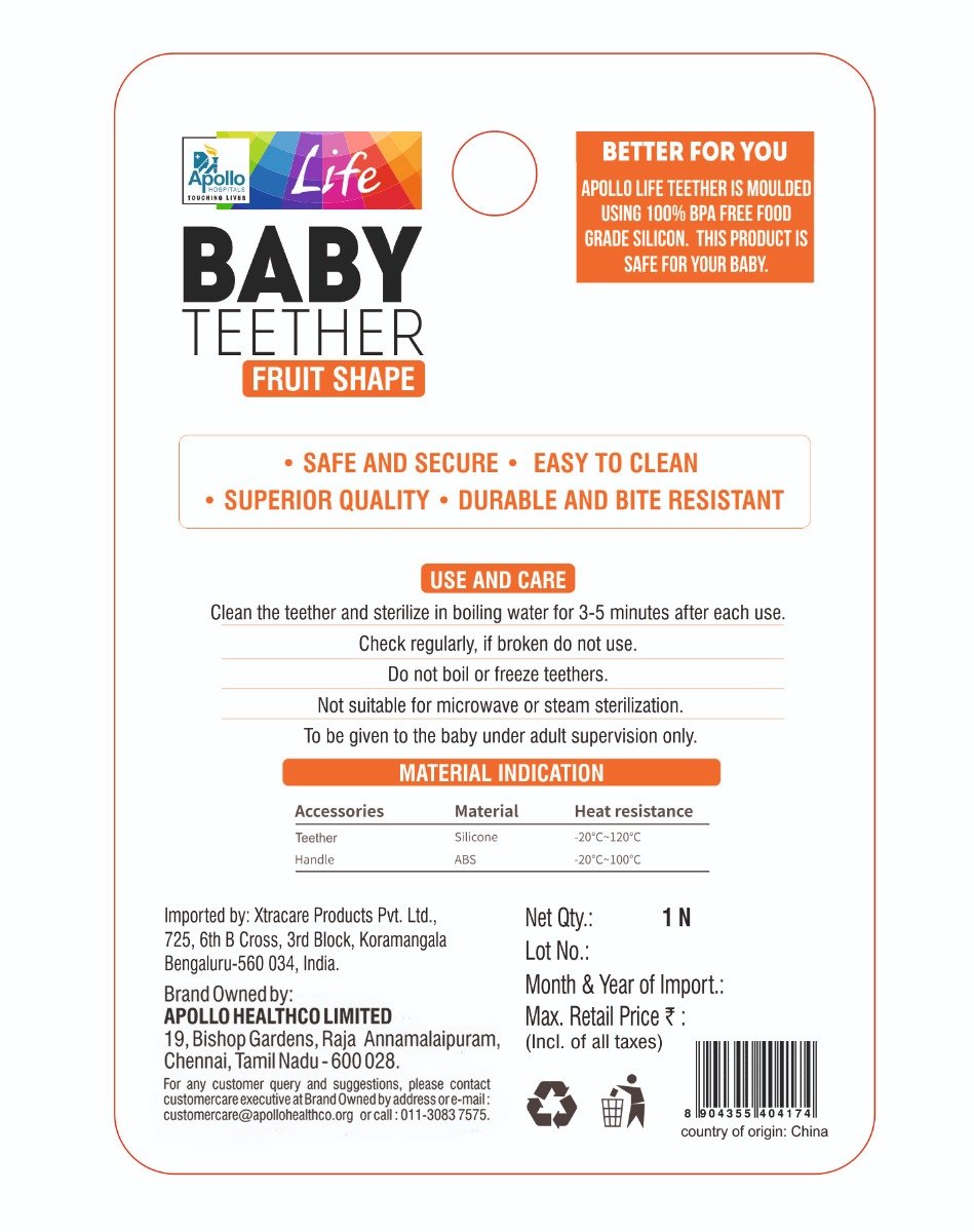 Apollo Life Baby Teether Fruit Shape, 1 Count, Pack of 1 Apollo Life Baby Teether Fruit Shape, 1 Count, Pack of 1