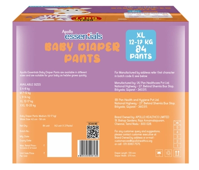 Apollo Essentials Baby Diaper Pants XL, 84 Count (2x42), Pack of 1