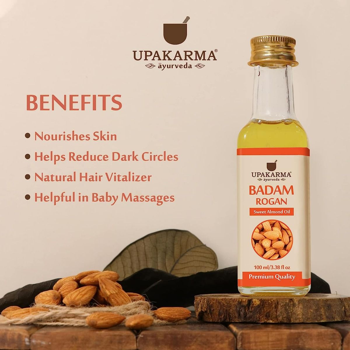 Upakarma Ayurveda Badam Rogan Sweet Almond Oil, 100 ml Price, Uses