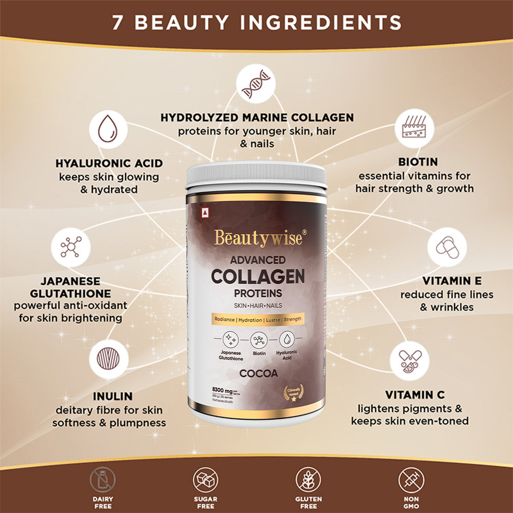 Beautywise Advanced Collagen Proteins Cocoa Flavour Powder, 250 gm Jar, Pack of 1 Beautywise Advanced Collagen Proteins Cocoa Flavour Powder, 250 gm Jar, Pack of 1