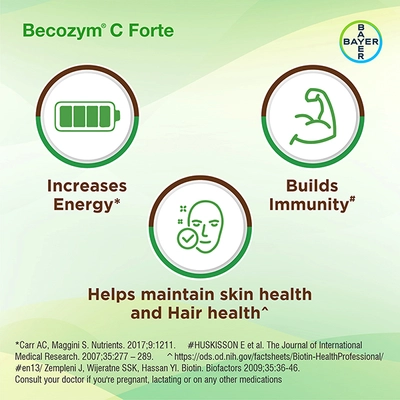 Becozym C Forte with Biotin, Vitamin C &amp; B Complex, 20 Tablets, Pack of 20