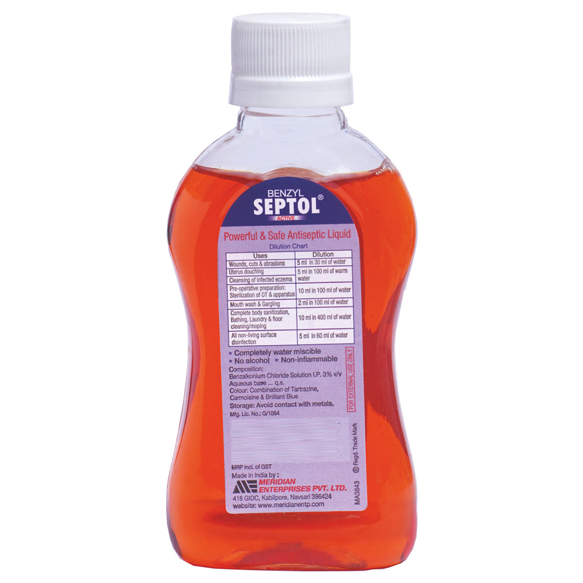 Benzyl Septol Active Antiseptic Liquid 100 ml, Pack of 1 Liquid Benzyl Septol Active Antiseptic Liquid 100 ml, Pack of 1 Liquid