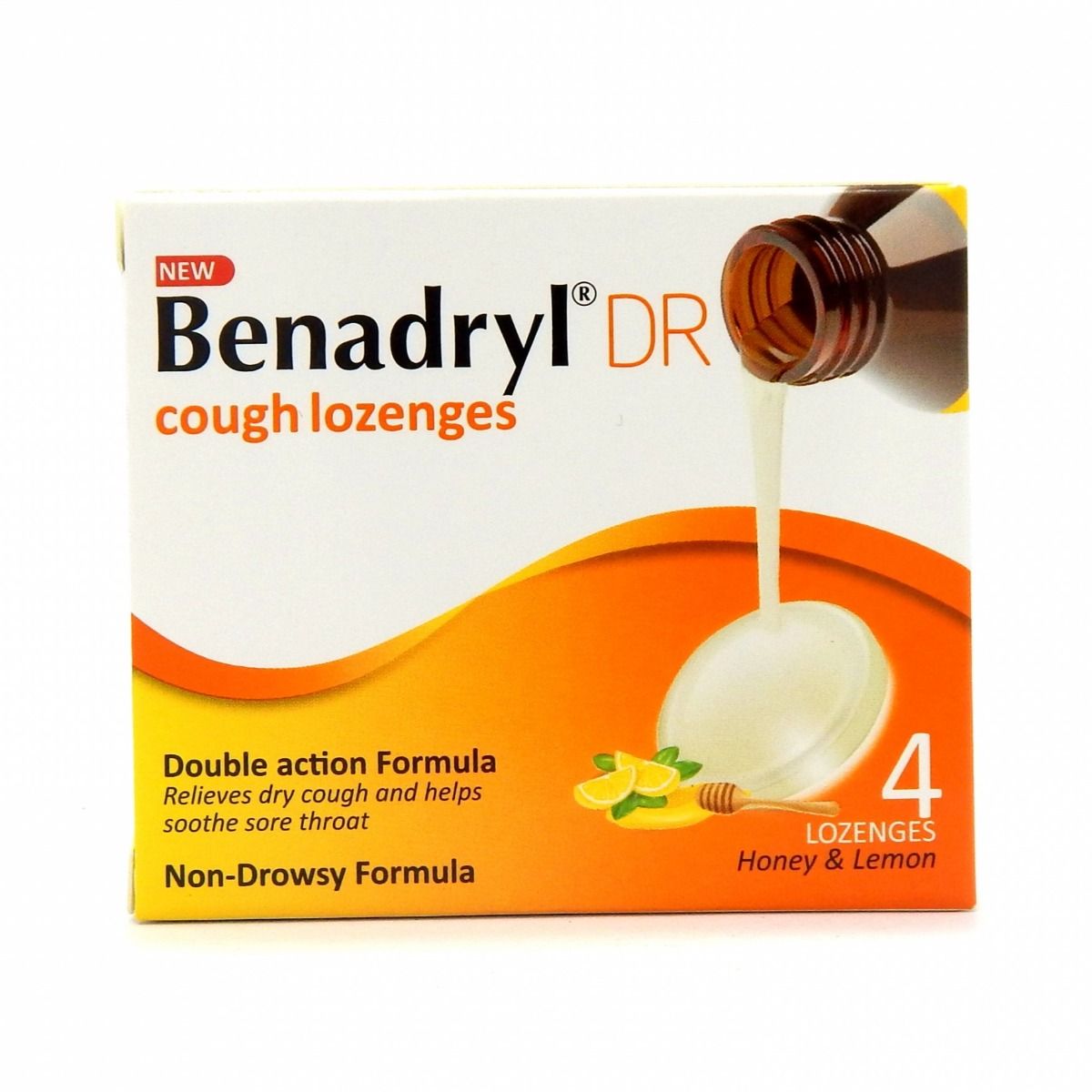Buy New Benadryl DR Honey & Lemon Flavour Cough Lozenges 4's Online
