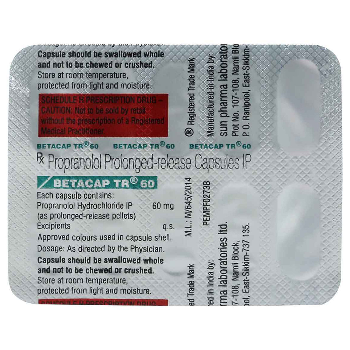 Betacap TR 60 mg Capsule 10's, Pack of 10 CAPSULES Betacap TR 60 mg Capsule 10's, Pack of 10 CAPSULES