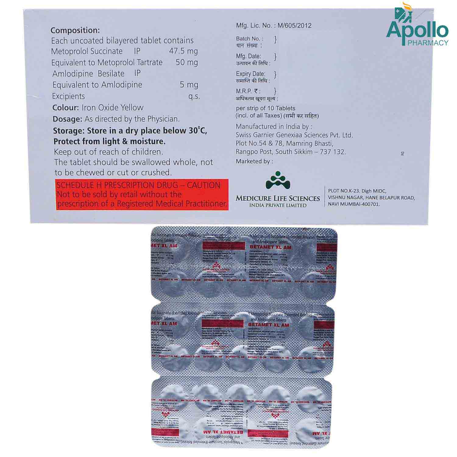 Betamet XL AM Tablet 10's, Pack of 10 TABLETS Betamet XL AM Tablet 10's, Pack of 10 TABLETS