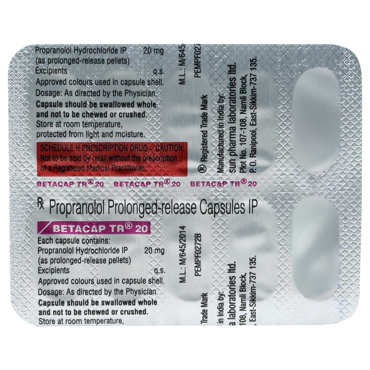 Betacap TR 20 mg Capsule 10's, Pack of 10 CAPSULES Betacap TR 20 mg Capsule 10's, Pack of 10 CAPSULES