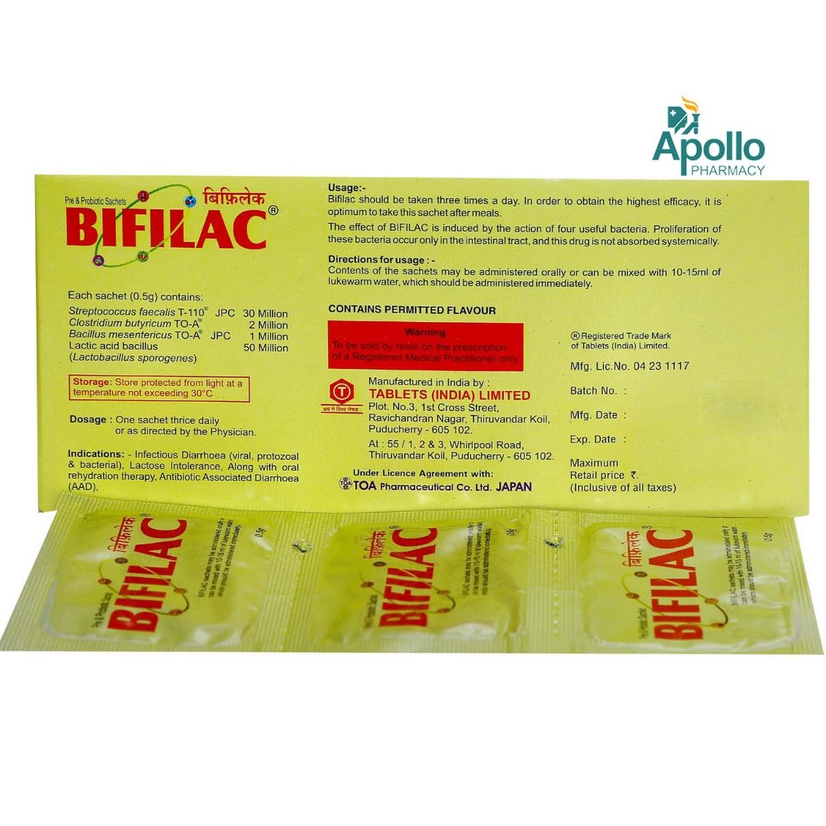 Bifilac Sachets 0.5 gm Price, Uses, Side Effects, Composition Apollo