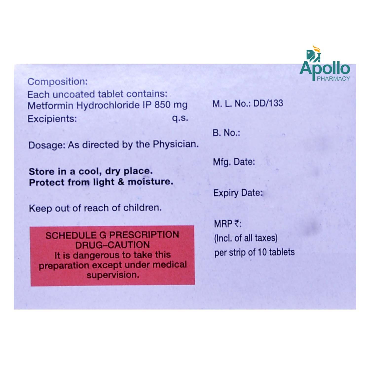 Bigomet 850mg Tablet 10's, Pack of 10 TABLETS Bigomet 850mg Tablet 10's, Pack of 10 TABLETS