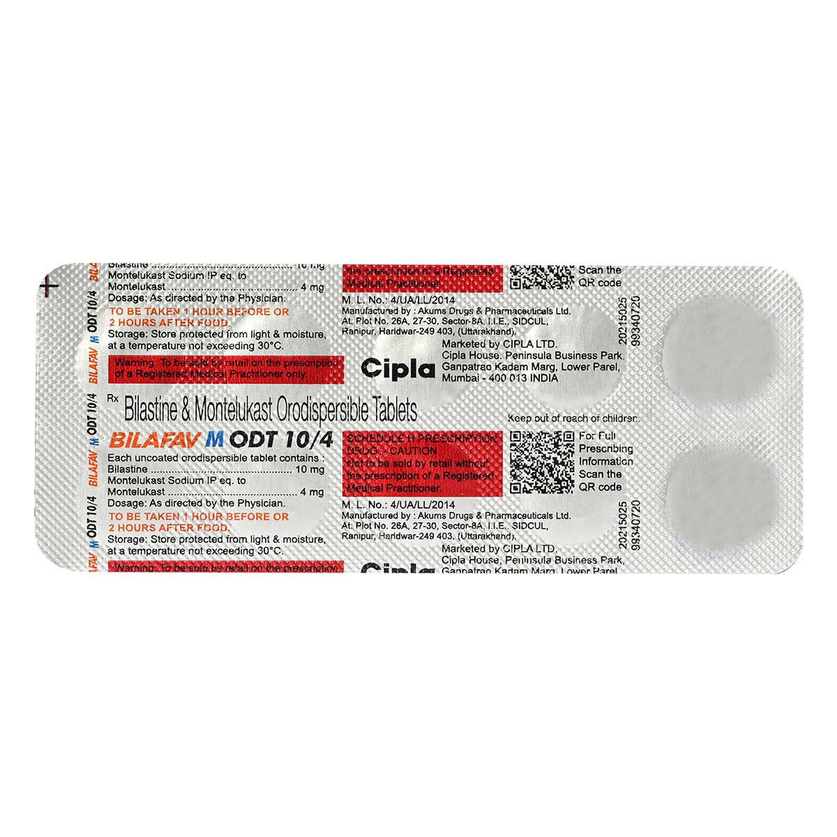 Bilafav M ODT 10 mg/4 mg Tablet 10's, Pack of 10 TabletS Bilafav M ODT 10 mg/4 mg Tablet 10's, Pack of 10 TabletS