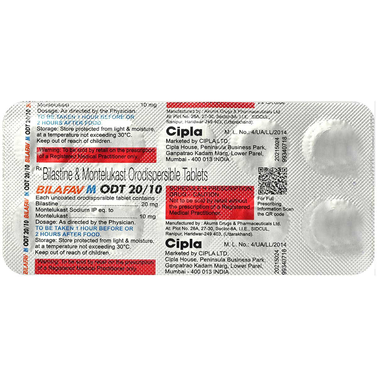 Bilafav M ODT 20 mg/10 mg Tablet 10's, Pack of 10 TabletS Bilafav M ODT 20 mg/10 mg Tablet 10's, Pack of 10 TabletS