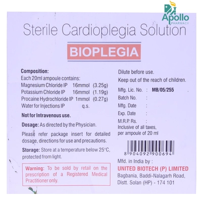 Bioplegia Injection 20ml, Pack of 1 INJECTION