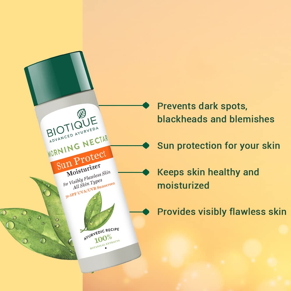Biotique Morning Nectar Sun Protect Moisturizer SPF 30+ UVA/UVB, 120 ml, Pack of 1 Biotique Morning Nectar Sun Protect Moisturizer SPF 30+ UVA/UVB, 120 ml, Pack of 1