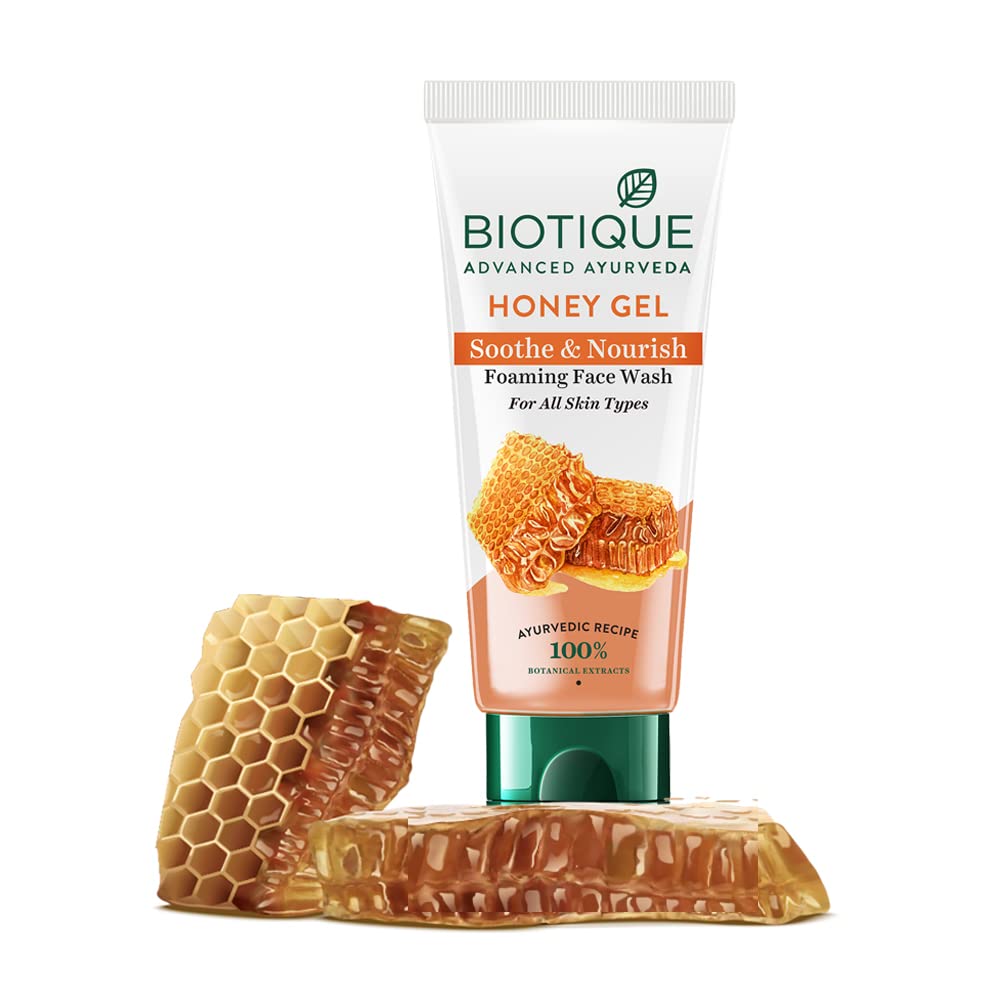 Biotique Honey Gel Soothe & Nourish Foaming Face Wash 100 ml | Honey, Wild Turmeric, Bark Of Arjun Tree | Hydrates, Soothes, Nourishes & Softens Skin | 100% Botanical Extracts | For All Skin Type, Pack of 1 Biotique Honey Gel Soothe & Nourish Foaming Face Wash 100 ml | Honey, Wild Turmeric, Bark Of Arjun Tree | Hydrates, Soothes, Nourishes & Softens Skin | 100% Botanical Extracts | For All Skin Type, Pack of 1