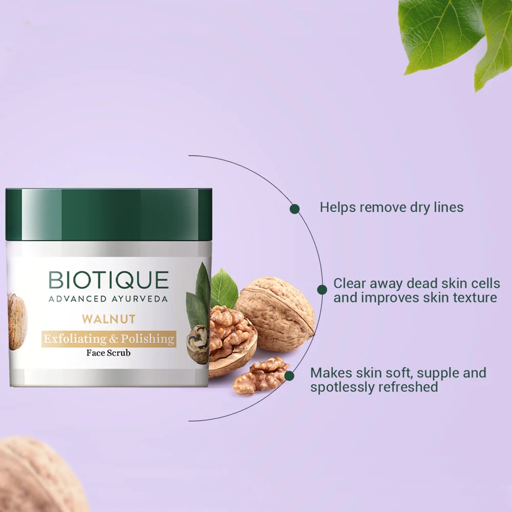 Biotiquee Walnut Exfloliating & Polishing Face Scrub 50 gm | Walnut Oil, Lecithin & Vitamin A | Removes Dry Skin | Gives Soft & Smooth Skin | For Normal To Dry Skin, Pack of 1 Biotiquee Walnut Exfloliating & Polishing Face Scrub 50 gm | Walnut Oil, Lecithin & Vitamin A | Removes Dry Skin | Gives Soft & Smooth Skin | For Normal To Dry Skin, Pack of 1
