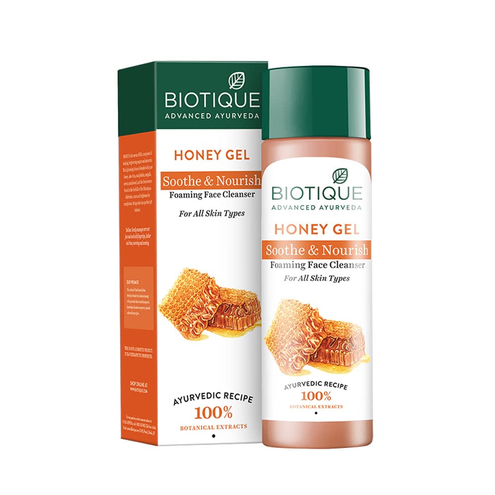 Biotique Honey Gel Soothe & Nourish Foaming Face Cleanser 120 ml | Honey, Wild Turmeric, Bark Of Arjun Tree | Hydrates, Soothes, Nourishes & Softens Skin | 100% Botanical Extracts | For All Skin Type, Pack of 1 Biotique Honey Gel Soothe & Nourish Foaming Face Cleanser 120 ml | Honey, Wild Turmeric, Bark Of Arjun Tree | Hydrates, Soothes, Nourishes & Softens Skin | 100% Botanical Extracts | For All Skin Type, Pack of 1
