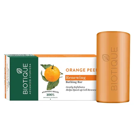 Biotique Orange Peel Renewing Bathing Bar 150 gm | Orange, Neem, Walnut Bark | Gently Exfoliates | Speed Up Cell Renewal | Deeply Cleanse | 100% Botanical Extracts | For All Skin Type