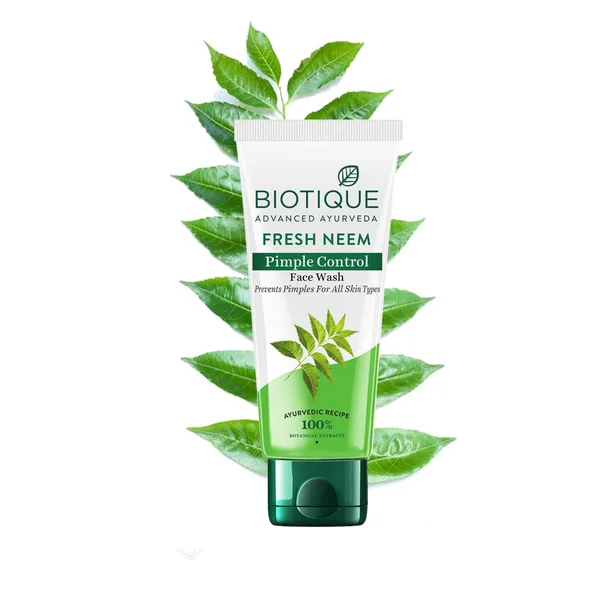 Biotique Fresh Neem Pimple Control Face Wash 50 ml | Prevents Pimple | 100% Botanical Extract | For All Skin Type, Pack of 1