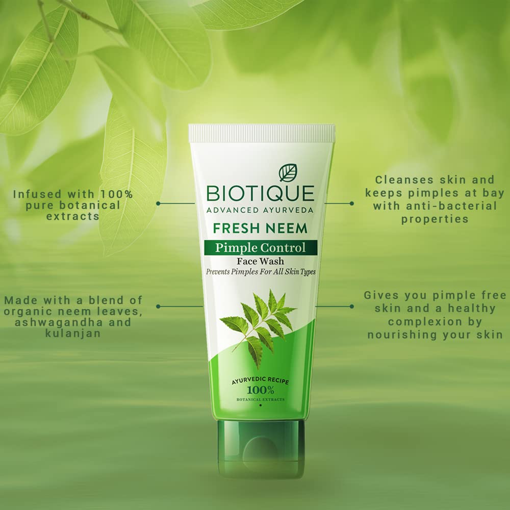 Biotique Fresh Neem Pimple Control Face Wash 50 ml | Prevents Pimple | 100% Botanical Extract | For All Skin Type, Pack of 1 Biotique Fresh Neem Pimple Control Face Wash 50 ml | Prevents Pimple | 100% Botanical Extract | For All Skin Type, Pack of 1