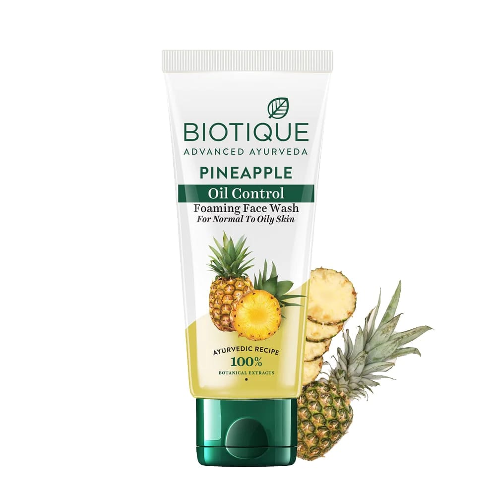 Biotique Pineapple Oil Control Foaming Face Wash 50 ml | Pineapple, Wild Turmeric & Neem Leaves | Removes Makeup & Impurities | Lightens Skin Complexion | Softens Skin | 100% Botanical Extracts | For Normal To Oily Skin, Pack of 1 Biotique Pineapple Oil Control Foaming Face Wash 50 ml | Pineapple, Wild Turmeric & Neem Leaves | Removes Makeup & Impurities | Lightens Skin Complexion | Softens Skin | 100% Botanical Extracts | For Normal To Oily Skin, Pack of 1