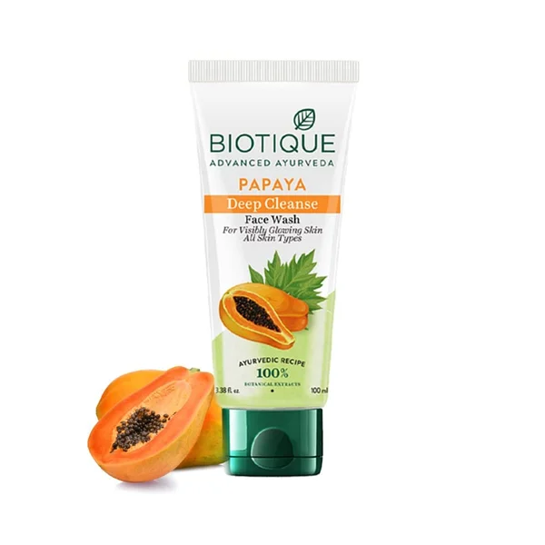 Biotique Papaya Deep Cleanse Face Wash 100 ml | Papaya Juice, Neem, Wild Turmeric | Deep Face Cleansing | Helps In Tan Removal | For Visibly Glowing Skin | 100% Pure Botanical Extracts | For All Skin Type, Pack of 1